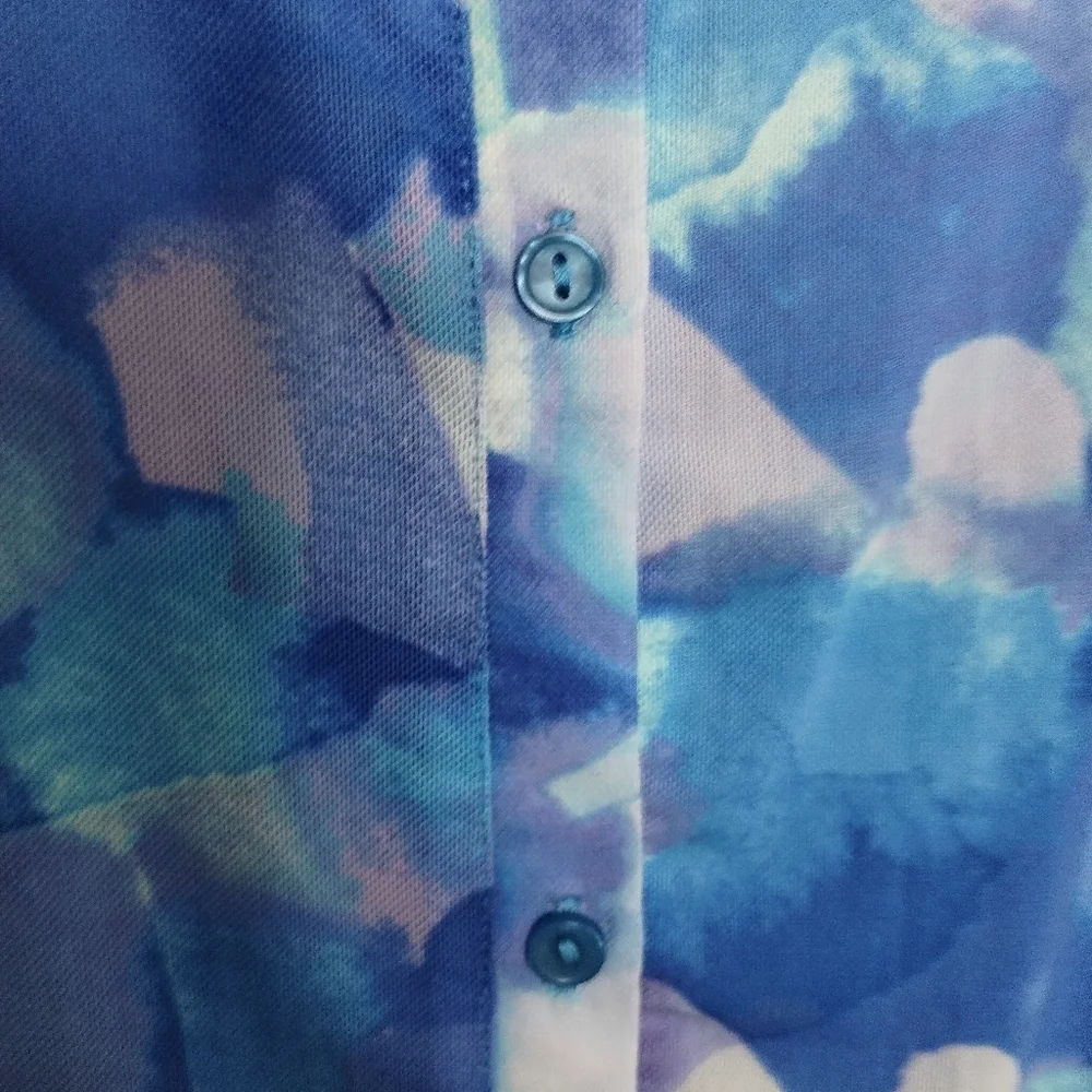 LOGO Layers Lori Goldstein Watercolor Printed Mesh Cardigan Blue Sea Size 3X